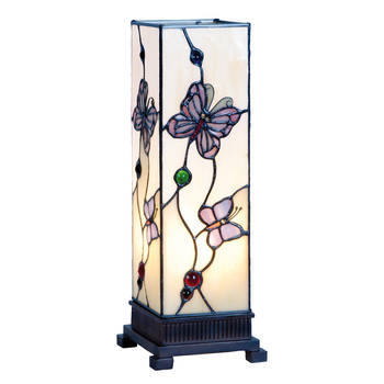 HAES DECO - Tiffany Tafellamp Wit, Roze 12x12x35 cm Fitting E14 / Lamp max 1x25W