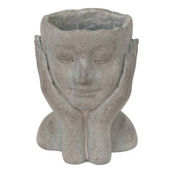 Clayre & Eef Bloempot Hoofd 16x16x22 cm Grijs Steen Handen Bloempot binnen Grijs Bloempot binnen