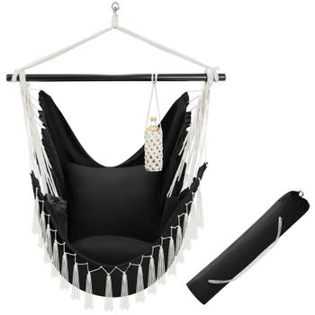 tectake® - Hangstoel Malika - extra dikke zit- en rugkussens, incl. draagtas - zwart