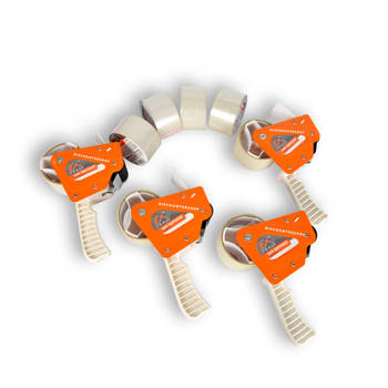Plakbandhouder Set: 4 Stuks met 8 Tapes (15x48cm) - Wit & Oranje Tape Dispenser - Handig Plastic & Metaal