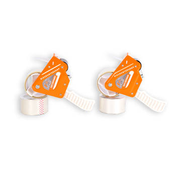 Set van 2 Tape Dispensers met 4 Tapes (15x48cm) - Stijlvol Wit & Oranje Plakbandhouder - Handig Sterk Plastic & Metaal