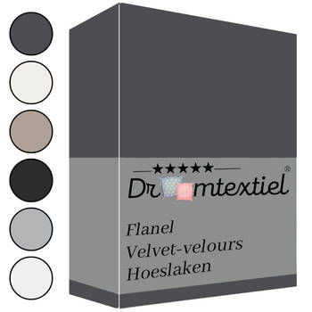 Droomtextiel Flanel Velvet Velours Hoeslaken Antraciet Lits-Jumeaux 180x200 cm - Hoogwaardige Kwaliteit - Super Zacht