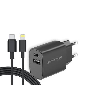Caliber Oplader iPhone - USB C naar Lightning Kabel - 20 Watt snellader - iPhone en iPad oplader - USB C en QC3.0 -