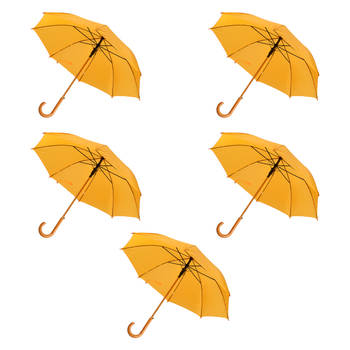 5x Paraplu Automatische paraplu oranje&geel Opvouwbare paraplu Houten handvat 89cm*98cm