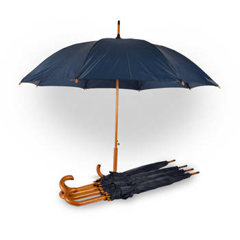 5x Paraplu Automatische paraplu navy blauw Opvouwbare paraplu Houten handvat 89cm*98cm