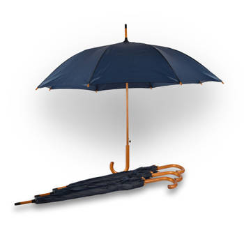 4x Paraplu Automatische paraplu navy blauw Opvouwbare paraplu Houten handvat 89cm*98cm