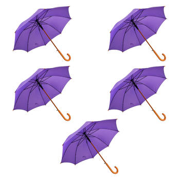 5x Paraplu Automatische paraplu paars Opvouwbare paraplu Houten handvat 89cm*98cm