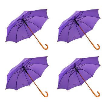 4x Umbrella Automatic umbrella purple Folding umbrella Wooden handle 89cm*98cm