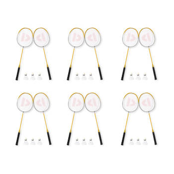 Premium Badminton Racket Set - 12 Rackets - 18 Shuttles - Geel - Inclusief Opbergtas