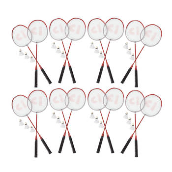 Elegante Rode Badminton Rackettas - Inclusief 16 Rackets en 24 Shuttles - Aluminium/Bioplastic - Afmetingen: 68x22.5cm