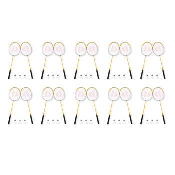 Topdeal - Premium Badminton Set: 20 Aluminium Rackets, 30 Bioplastic Shuttles - Gele Rackettas Inbegrepen