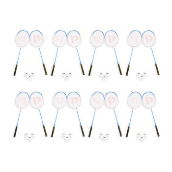 8 Sets met 16 Badminton Rackets en 24 Shuttles aluminium/bio plastic Rackettas blauw tennistas 68cm*22.5cm