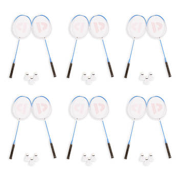 6 Sets met 12 Rackets en 18 Shuttles aluminium/bio plastic Rackettas blauw tennistas 68cm*22.5cm