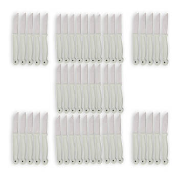 Uitgebreide Set van 50 Witte Messen: Schilmesjes, Koksmessen, Keukenmessen - Roestvrij Staal en Kunststof, 16x1x0.8 cm.