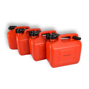 4x Jerrykan met trechter Rood Polyethylene met afsluitbare kap 5 liter Met giettuit Benzinekan