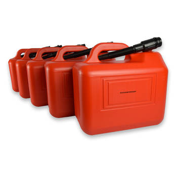 5x Jerrykan met trechter Rood Polyethylene met afsluitbare kap 20 liter Benzinekan Jerrycanhouder