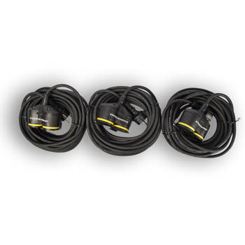 3x Verlengsnoer Neopreen Rubber voor buiten - 10 meter - met 2 Plug connection - Cable - 3G1.5MM² - 1,5 cm dikte - 230
