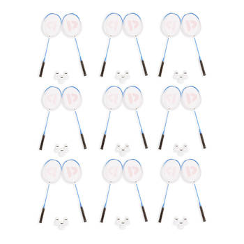 9 Sets met 18 Badminton Rackets en 27 aluminium/bio plastic Rackettas blauw tennistas 68cm*22.5cm