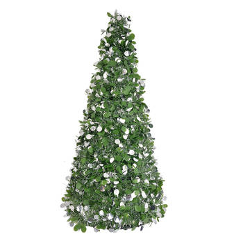 Clayre & Eef Kerstdecoratie Kerstboom Ø 21x50 cm Groen Kunstleer Metaal Groen