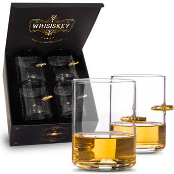 Whisiskey Whiskey Glazen met Kogel - 4 Tumbler Glazen - 310ml - Whiskey glazen set - Waterglazen - Drinkglazen - Glas