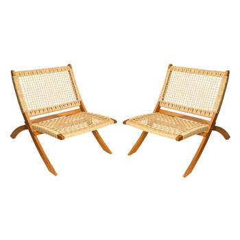 Niceey Rotan Loungestoel - Set van 2 - Vouwbaar - FSC bamboe/Hout