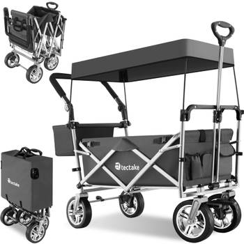 tectake® - Opvouwbare bolderwagen handkar strandkar met dak - Nico - grijs