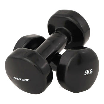 Tunturi Dumbbell set - 2 x 5,0 kg - Vinyl - Zwart - Incl. gratis fitness app