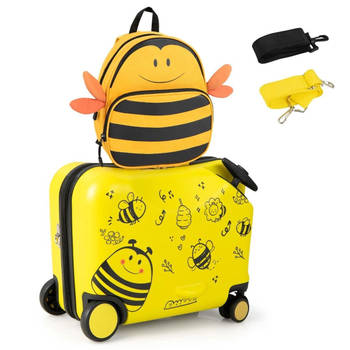 Trendmix 2 delige Ride On Koffer met Wielen inclusief rugtas Bijen geel 47 x 26,5 x 78,5 cm