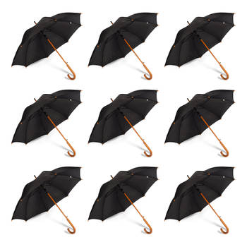 Trots op negenvoudige bescherming tegen regen: Krachtige Automatische Zwarte Paraplu's - Set van 9 - Polyester
