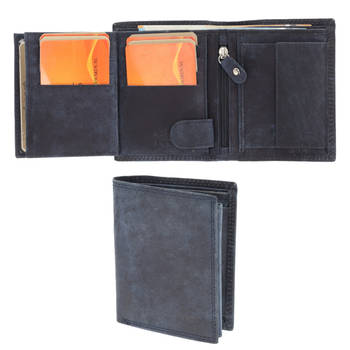 Leather Wallet With RFID Protection 8 Card Slots, Coin Pocket & Hidden Pockets Genuine Leather Navy Leather Wallet