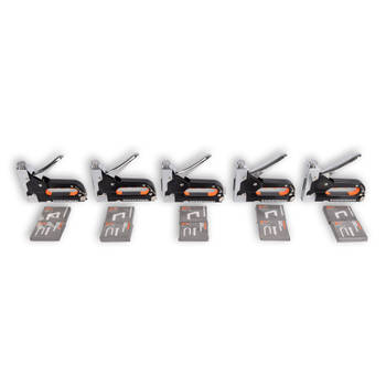 5 stuks Krachtig Nietpistool met Nietjes Robuuste Nietmachine Oranje & Zwart Compact Design - 15.5 cm x 2 cm x