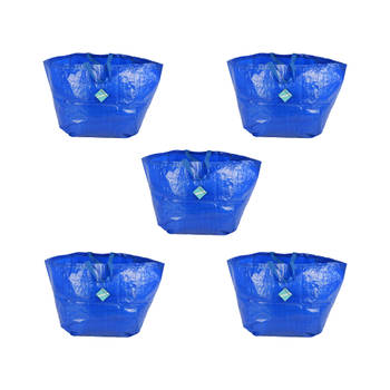 Stijlvolle Tassen voor Stijlvolle Vrouwen Set van 5 Blauwe Plastic Opvouwbare Boodschappentassen 37cm x 40cm x 41cm