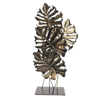 MISOU Ornament - op Voet voor Binnen op Standaard - Decoratie - Monstera - Goud - 57cm - Metaal