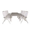 Levels tuinmeubelset tafel 100x160/240cm en 8 stoel 5posalu Albany wit, grijs.