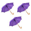 3x Paraplu Automatische paraplu paars Opvouwbare paraplu Houten handvat 89cm*98cm