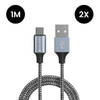 Caliber 2 x USB-C Kabels - USB C naar USB A - 2 Stuks - Sterke Nylon oplaadkabel & Datakabel (CL-UC-2PACK)