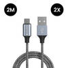 Caliber 2 x USB C Kabel - USB C naar USB A - 2 meter - 2 stuks in verpakking - Sterke Nylon oplaadkabel (CL-UC2-2PACK)