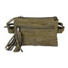 Damestas PU Leer Schoudertasje - Olive - 4 Vakken, 8 Creditcardvakjes - 18x6x12cm - Crossbody Tas