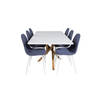 Piazza180x90WHNA eethoek eetkamertafel wit en 6 Polar eetkamerstal blauw, wit.