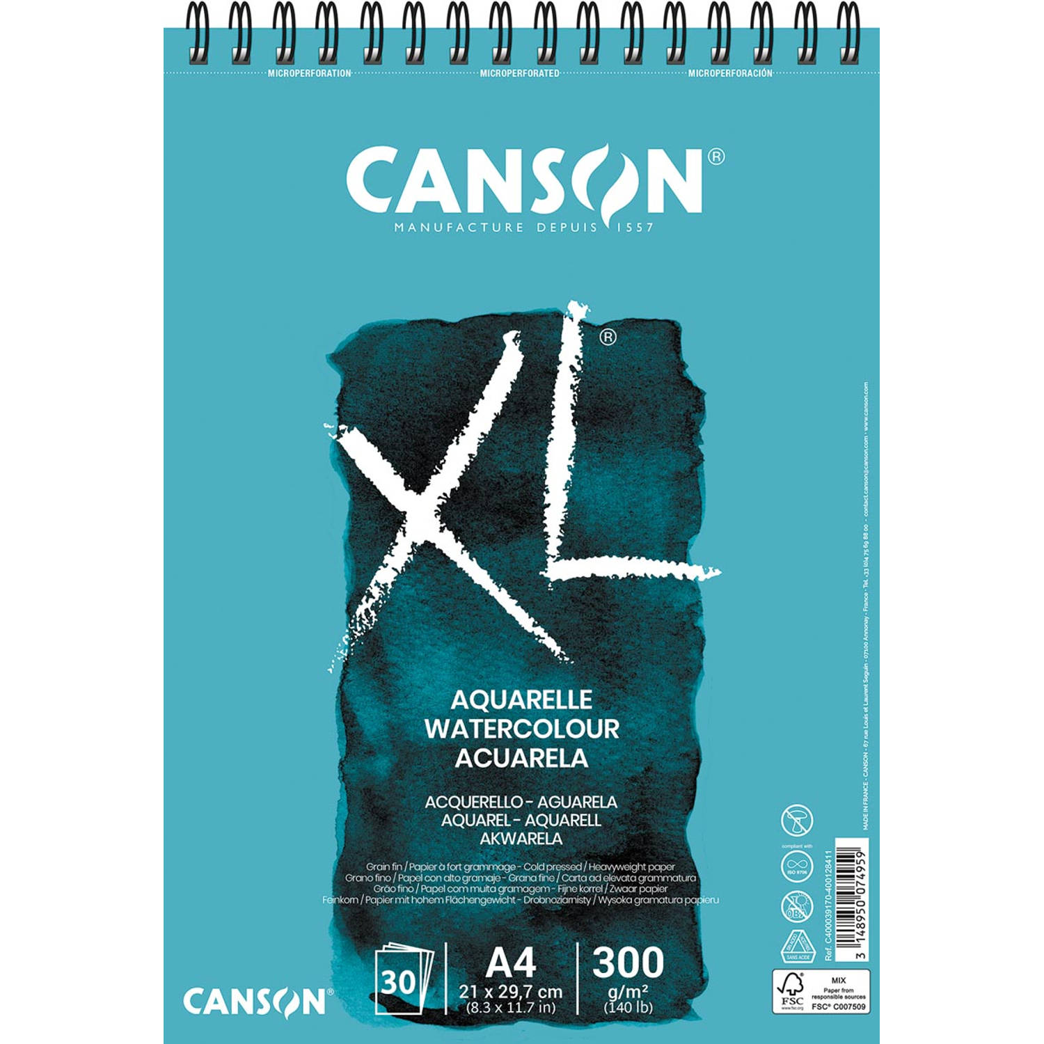 Canson schetsblok xl aquarelle 300g-m² ft a4, 30 vel