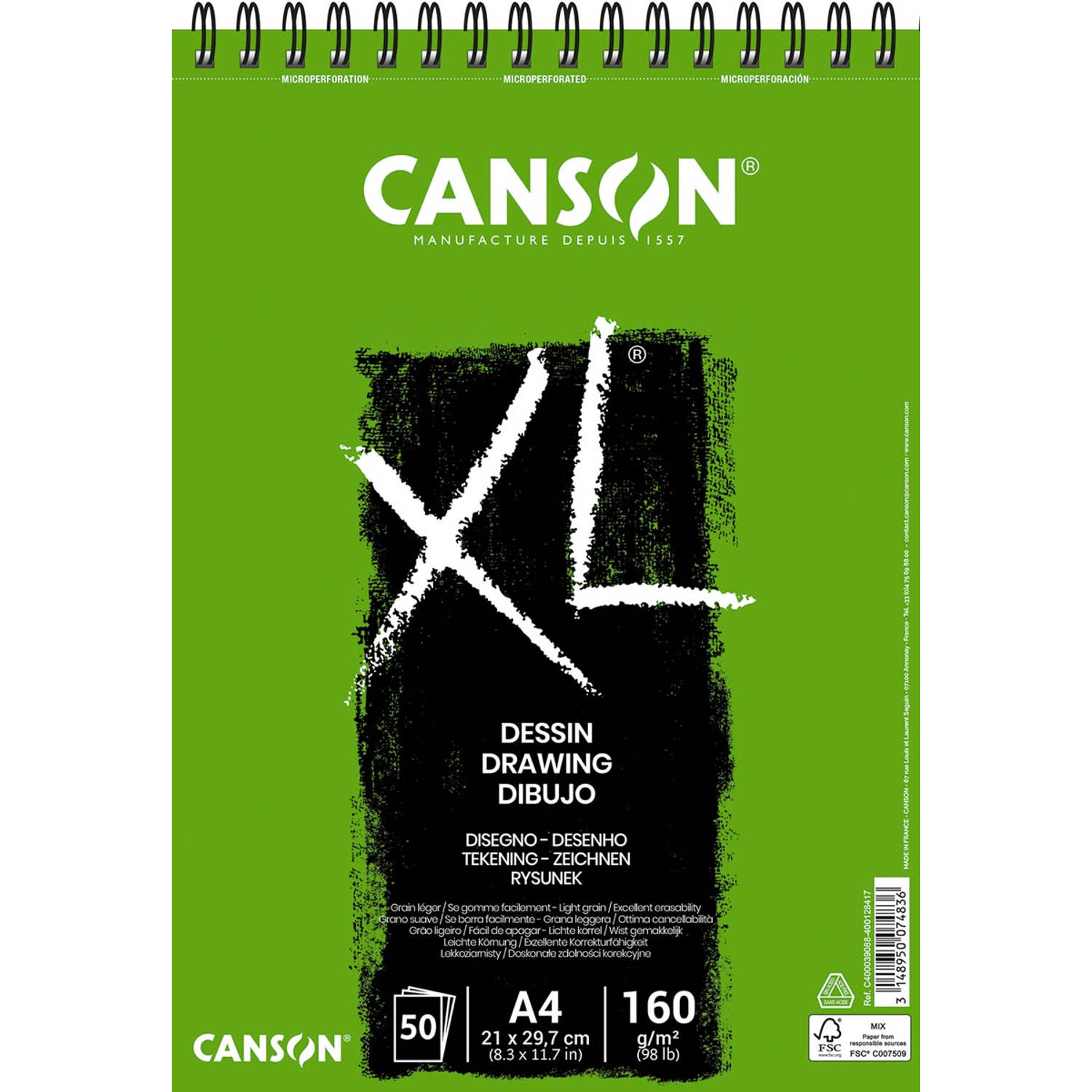 Tekenblok Canson XL Dessin A4 160gram 50vel spiraal