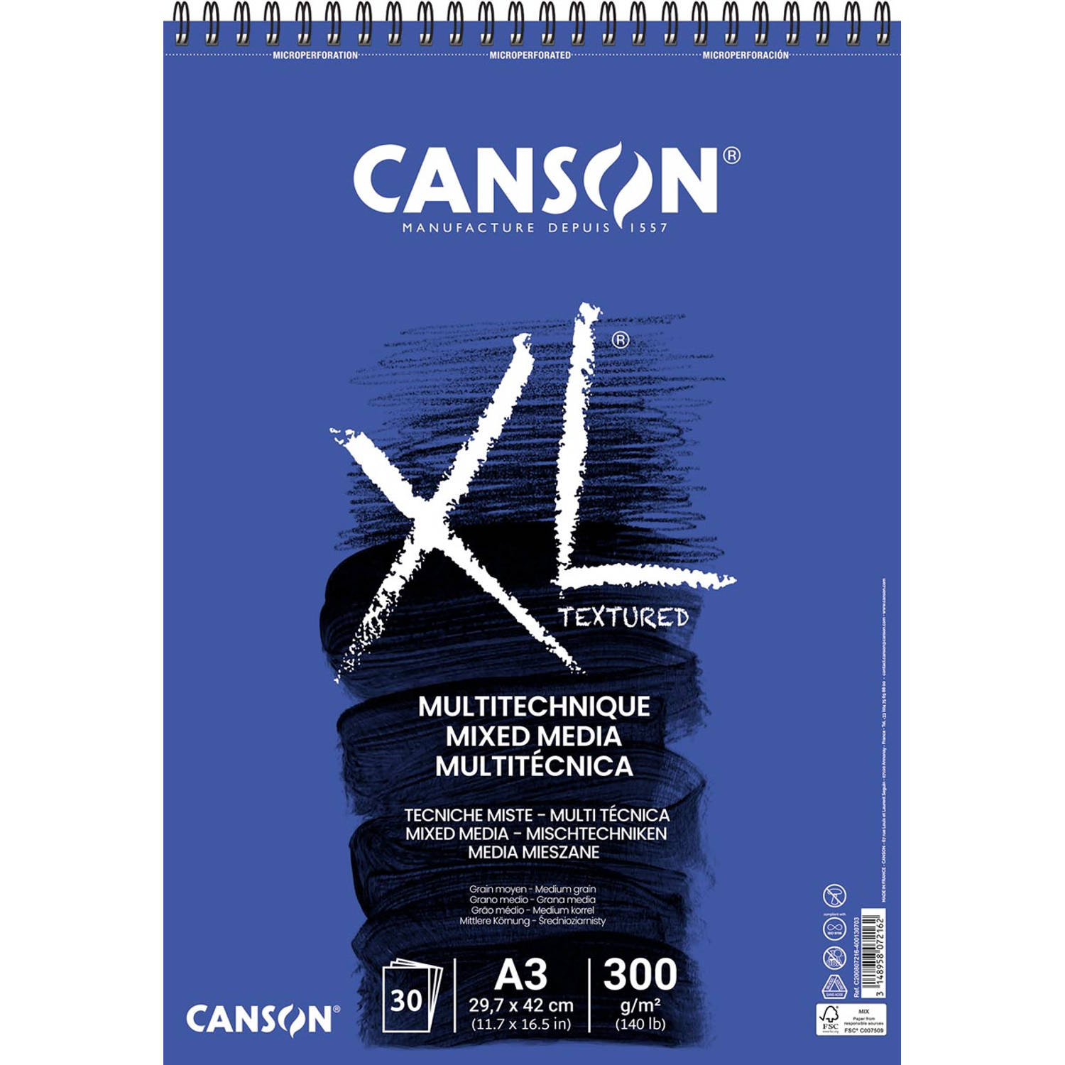 Canson tekenblok XL Mix Media 300 g-m² ft A3, blok met 30 vellen 5 stuks