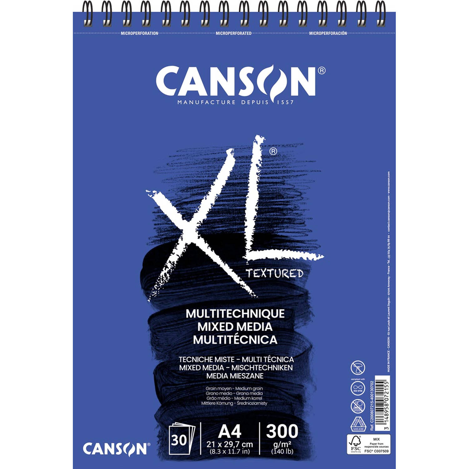 Canson tekenblok XL Mix Media 300 g-m² ft A4, blok met 30 vellen 5 stuks