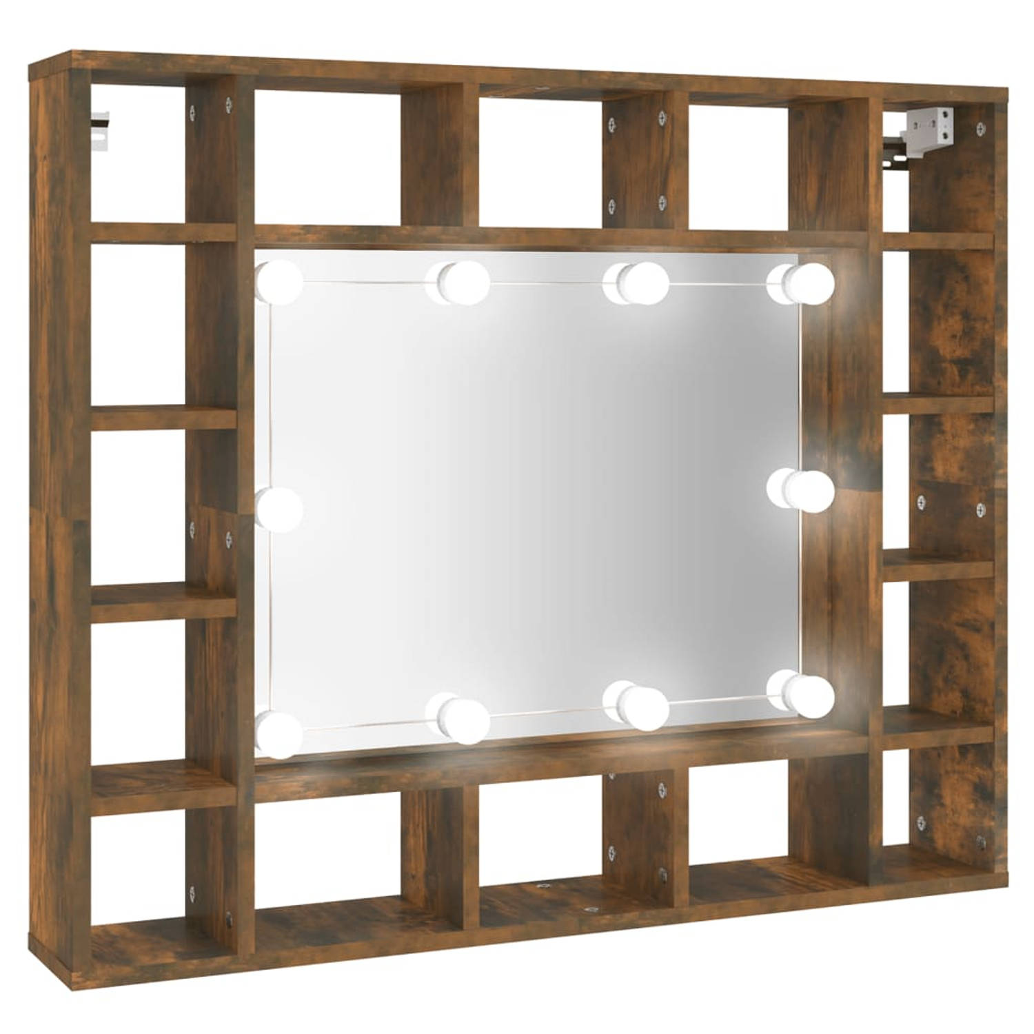 The Living Store Spiegelkast met LED-verlichting 91x15x76-5 cm gerookt eiken - Badkamerkast