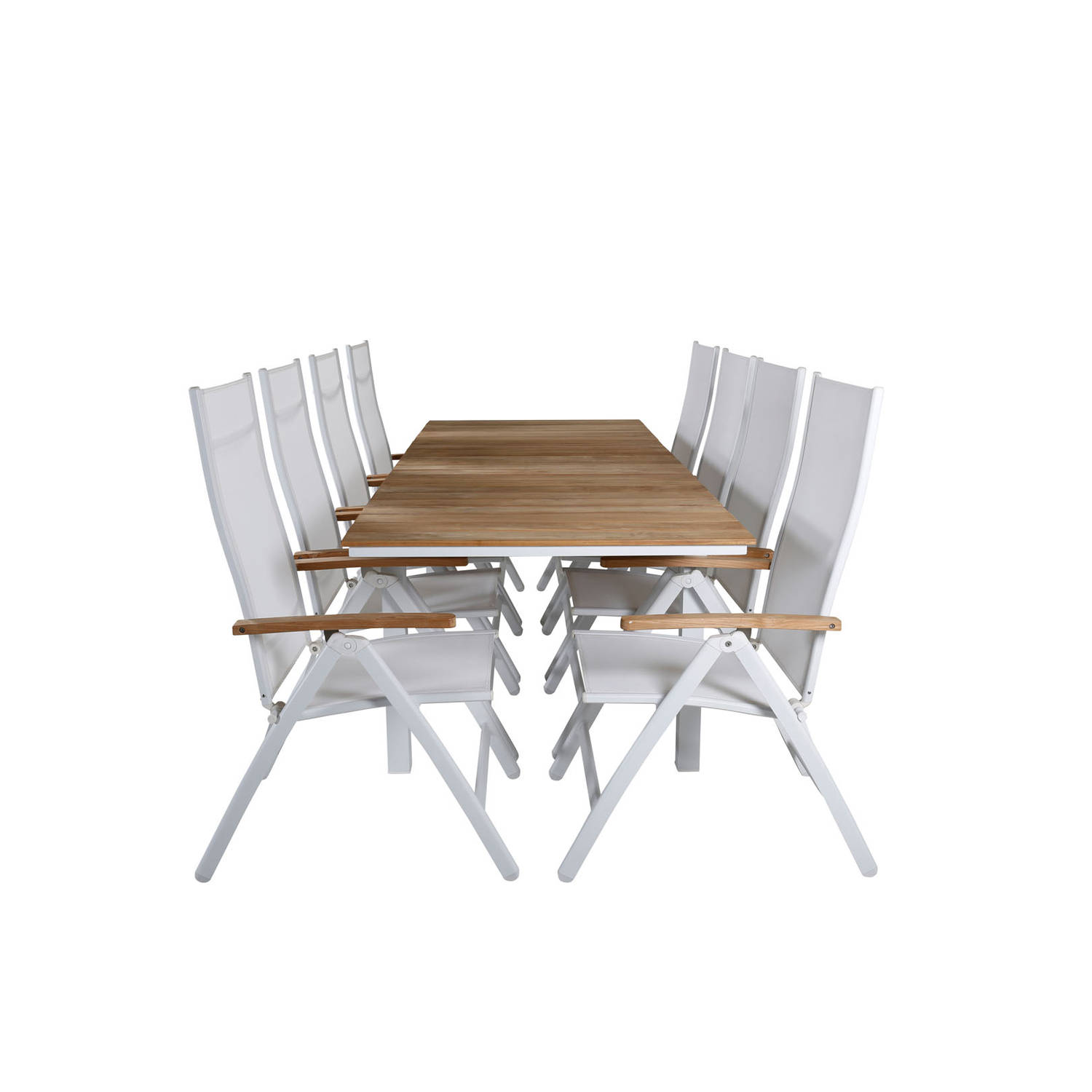 Mexico tuinmeubelset tafel 90x180/240cm en 8 stoel Panama wit, naturel.