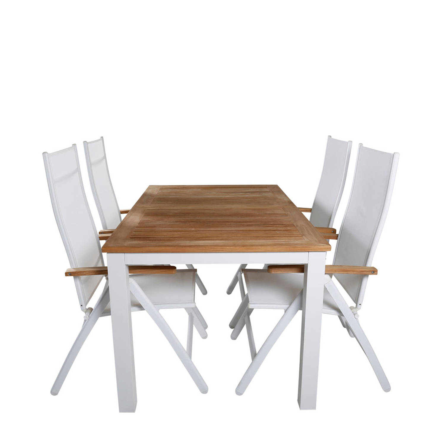 Panama tuinmeubelset tafel 90x152/210cm en 4 stoel Panama wit, naturel.