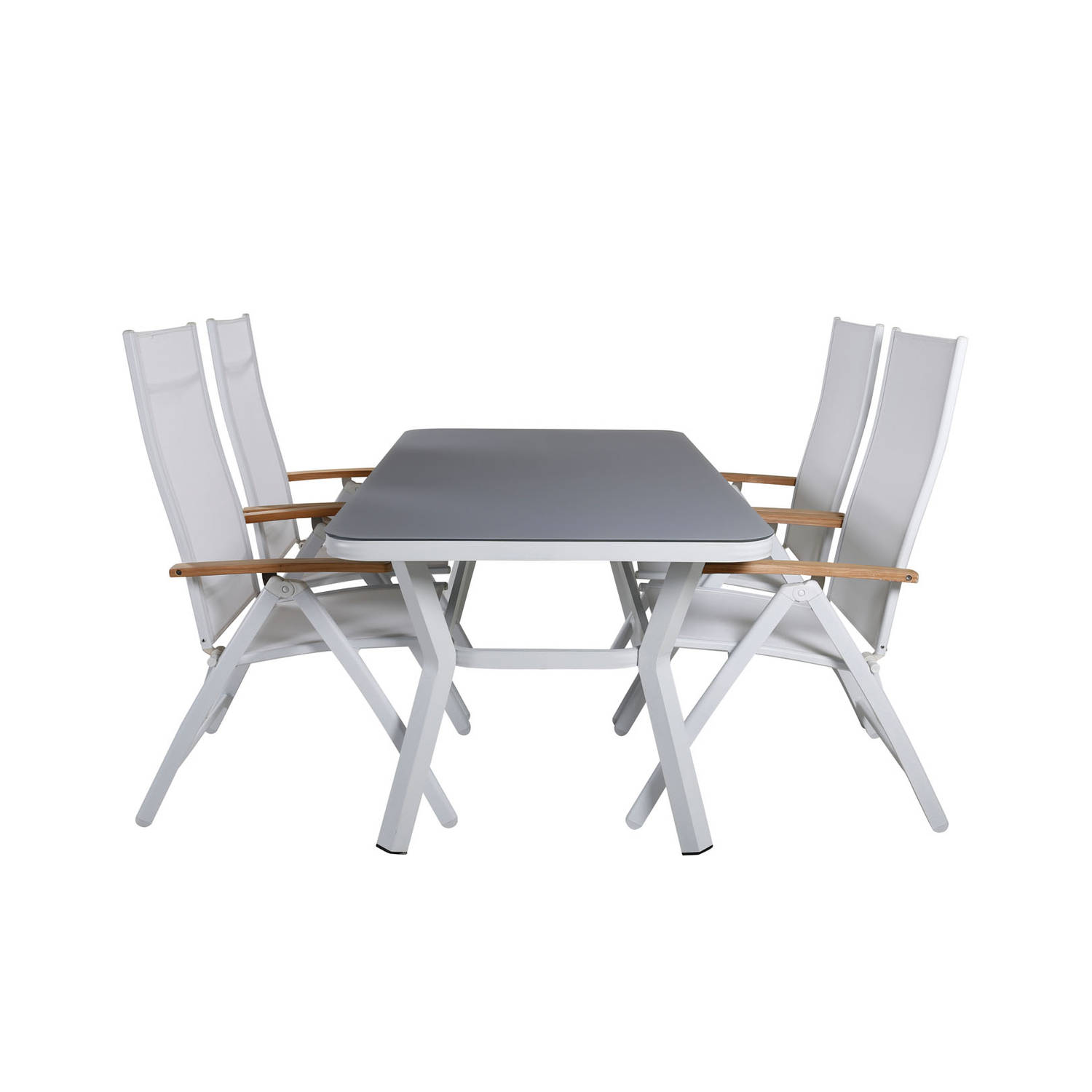 Virya tuinmeubelset tafel 90x160cm en 4 stoel Panama wit, grijs.