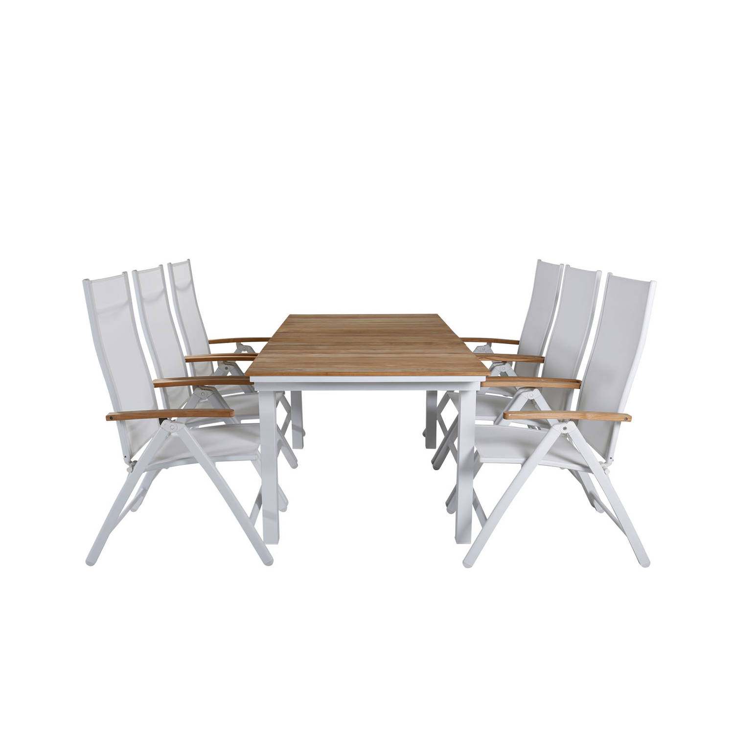 Mexico tuinmeubelset tafel 90x180/240cm en 6 stoel Panama wit, naturel.