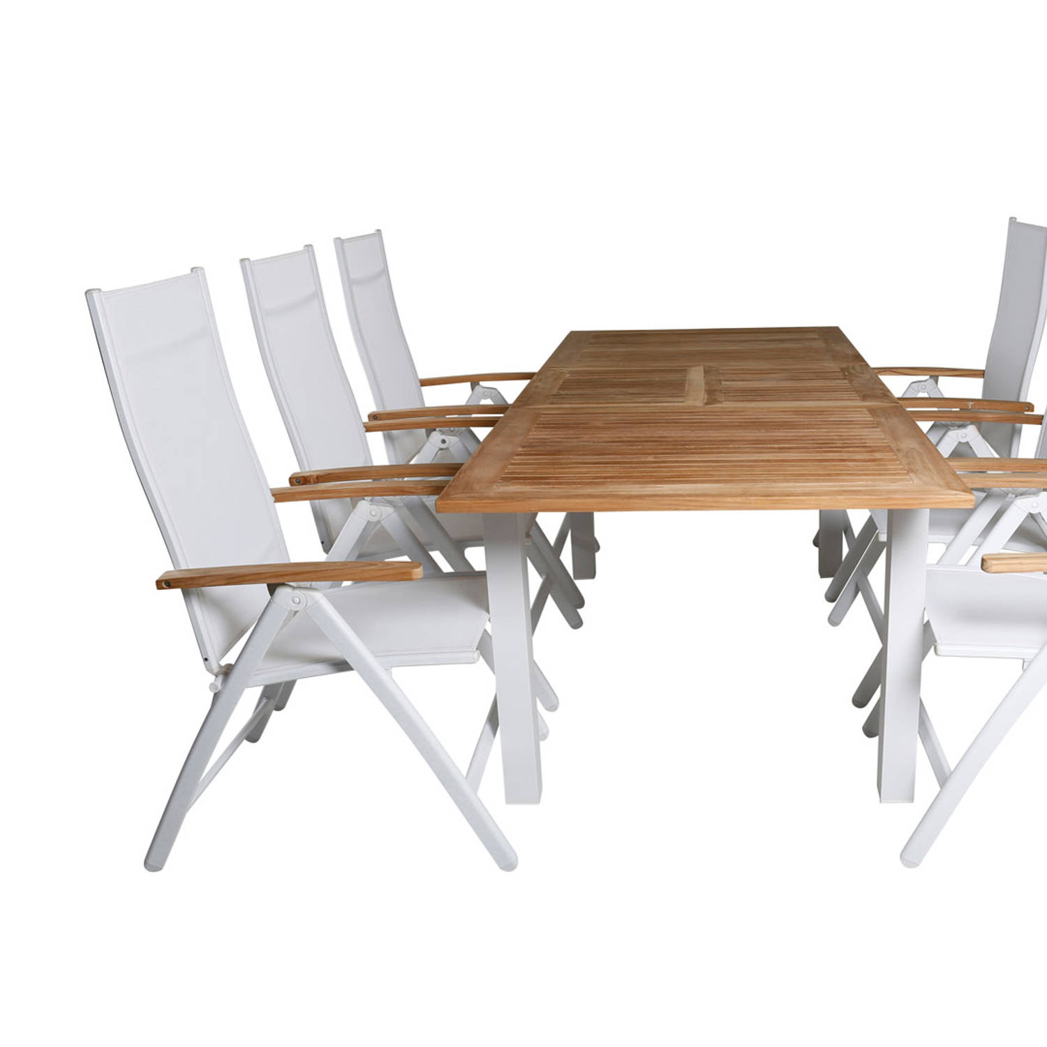 Panama tuinmeubelset tafel 90x152/210cm en 6 stoel Panama wit, naturel.