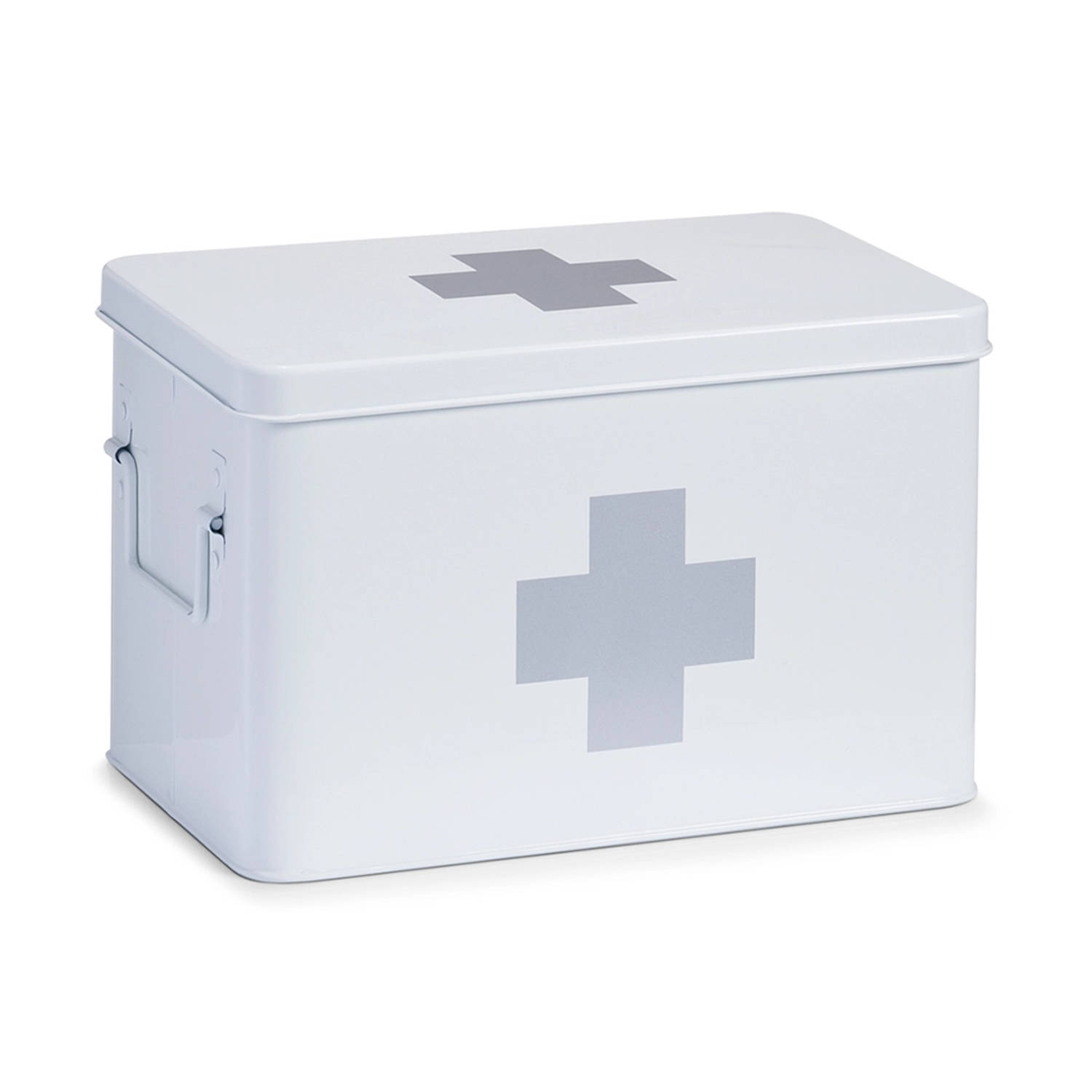 Medicijnbox - Wit - metaal - opbergdoos medicijnen - EHBO doos - ca. 32 x 19,5 x 20 cm